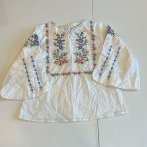 Minnie Minors - 18/24, Embroidered White Blouse, Tunic with Floral Design